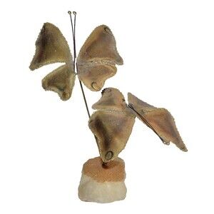 Vtg Brass Butterfly MCM Brutalist Sculpture on White Onyx Base butterflies Retro
